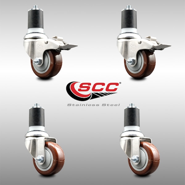 Service Caster 3.5 Inch 316SS Maroon Poly Swivel 1-3/4 Inch Stem Caster Lock Brake SCC, 2PK SS316TTLEX20S3514-PPUB-MRN-2-S-2-134 - main